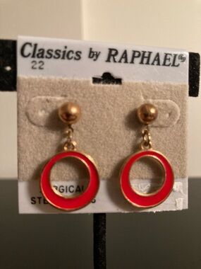 Classics by RAPHAEL Red Enamel Hoop Drop Earrings